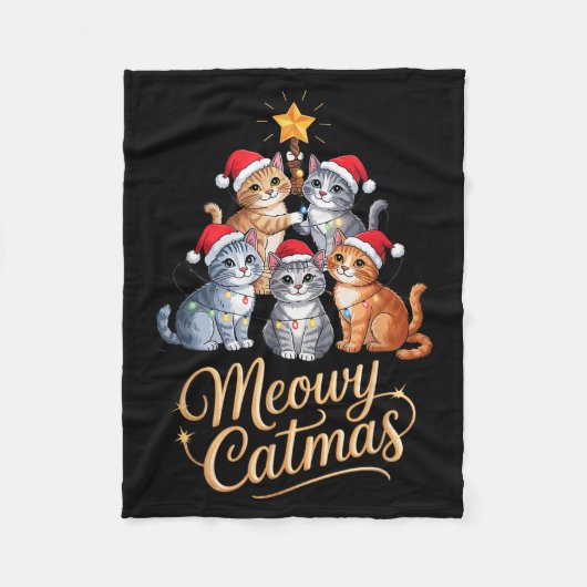 Merry Catmas Funny Christmas Tree Matching Meowy X Fleece Deken (Voorkant)