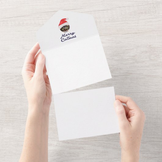Merry Catmas, kerstkat Santa hat Invitation All In One Uitnodiging (Afscheurbaar)