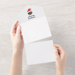 Merry Catmas, kerstkat Santa hat Invitation All In One Uitnodiging