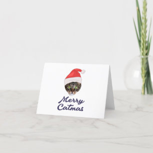 Merry Catmas, kerstkat Santa hat Invitation Bedankkaart