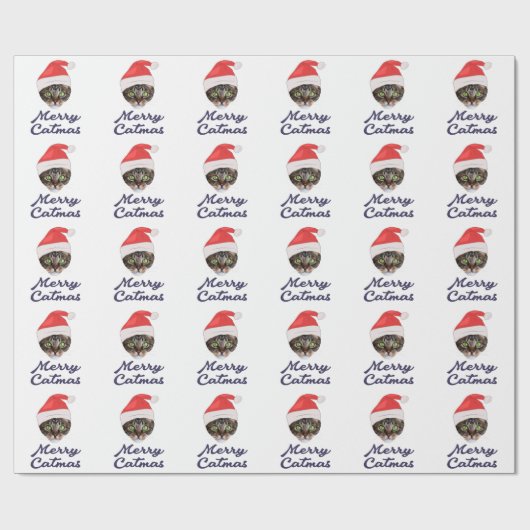 Merry Catmas, kerstkat Santa hat Invitation Cadeaupapier (Vlak)