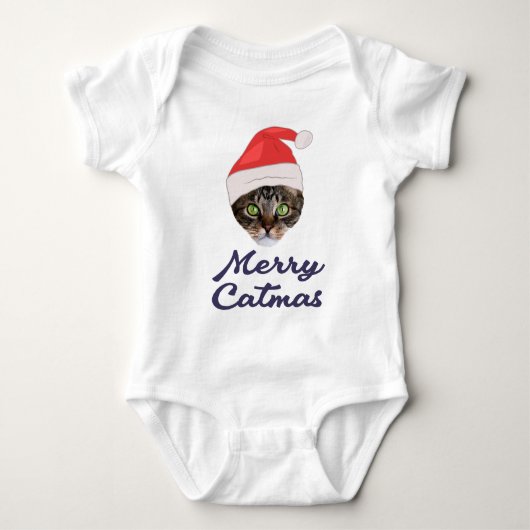 Merry Catmas, kerstkat Santa hat Invitation Romper (Voorkant)