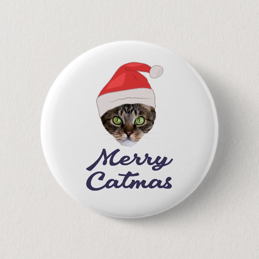 Merry Catmas, kerstkat Santa hat Invitation Ronde Button 5,7 Cm (Voorkant)