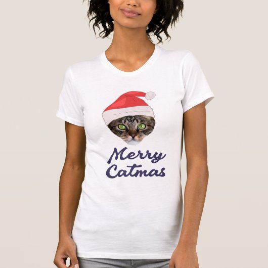 Merry Catmas, kerstkat Santa hat Invitation T-shirt (Voorkant)