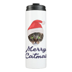 Merry Catmas, kerstkat Santa hat Invitation Thermosbeker