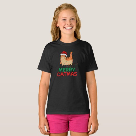 Merry Catmas Kerstmis Funny T-Shirt (Voorkant volledig)