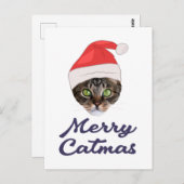 Merry Catmas, Noël Chat Santa hat Invitation (Devant / Derrière)