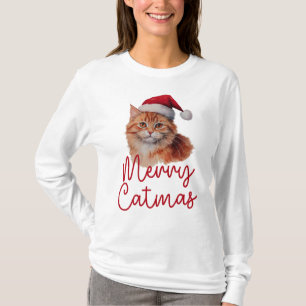 Merry Catmas Schattige Christmas Cat Womens Lange  T-shirt