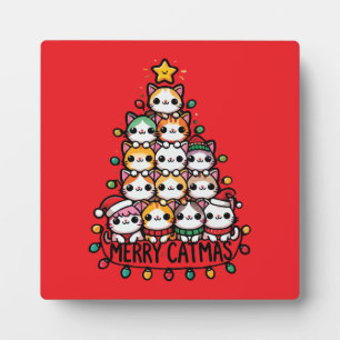 Merry Catmas Schattigee Kerstboom Vakantie Fotoplaat