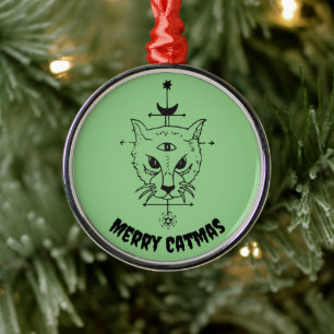 Merry Catmas Spooky Cat Lover Horror Metalen Ornament