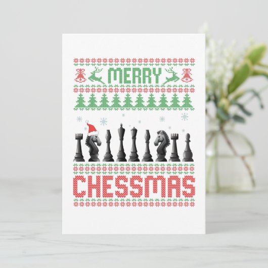 Merry Chessmas Funny Chess - kerstfeest Ugly Sweat Bedankkaart (Staand voorkant)
