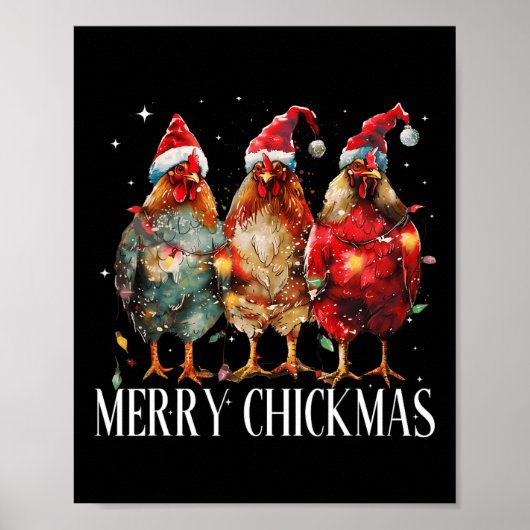 Merry Chickmas Chicken kerstlampjes Santa Hat Poster (Voorkant)