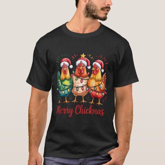 Merry Chickmas Christmas Chicken Santa Hat Chicken T-shirt (Voorkant)