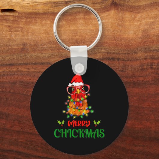 Merry Chickmas Ornament Lights Chicken Farmer Chri Sleutelhanger (Voorkant)