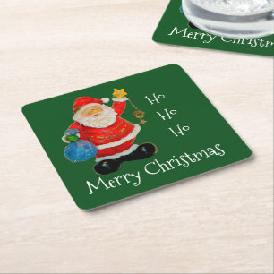 Merry Chirstmas met Santa Beverage Coasters Vierkante Kartonnen Onderzetter