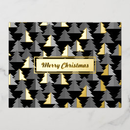 Merry Chirstmas Pine Black. Gepersonaliseerd. Folie Feestdagen Briefkaart