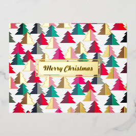 Merry Chirstmas Pine White. Gepersonaliseerd. Folie Feestdagen Briefkaart