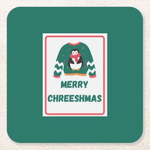 Merry Chreeshmas Penguin Sweater Vierkante Kartonnen Onderzetter