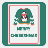 Merry Chreeshmas Penguin Sweater Vierkante Sticker (Voorkant)
