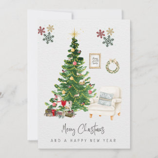 Merry Chrismas And Happy New Year Holiday Card Feestdagenkaart