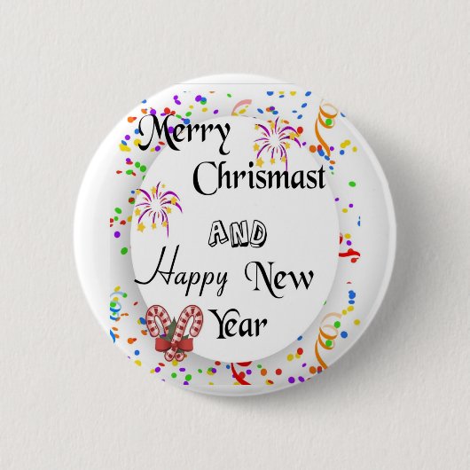 Merry chrismast en gelukkig nieuwjaar ronde button 5,7 cm (Voorkant)