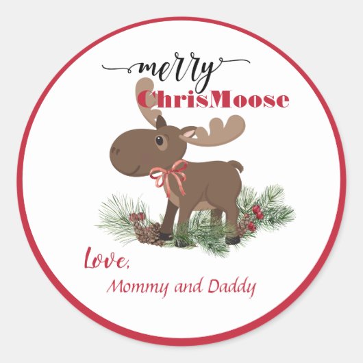 Merry ChrisMoose Personalized Ronde Sticker (Voorkant)