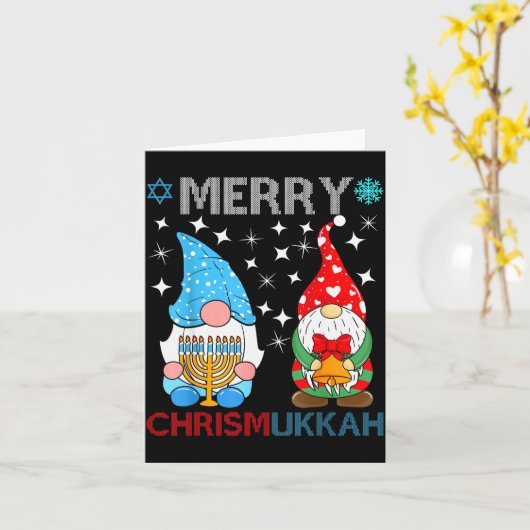 Merry Chrismukkah Funny Gnomes Christmas And Hanuk Kaart (Gele Bloem)