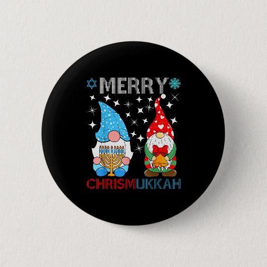 Merry Chrismukkah Funny Gnomes Christmas And Hanuk Ronde Button 5,7 Cm (Voorkant)