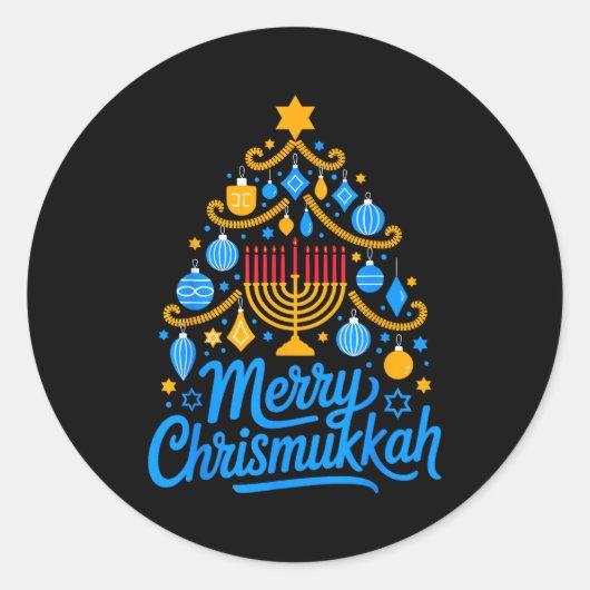 Merry Chrismukkah Holiday Hanukkah Family Matching Ronde Sticker (Voorkant)
