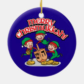 Merry Chrismukkah met Elves en Dreidels Keramisch Ornament (Achterkant)