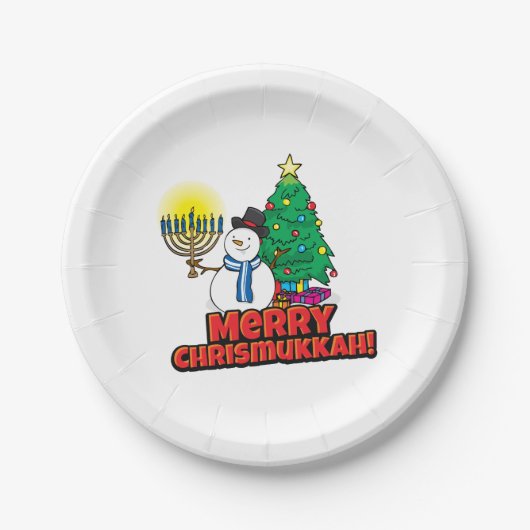 Merry Chrismukkah met Snowman en Menorah Papieren Bordje (Voorkant)