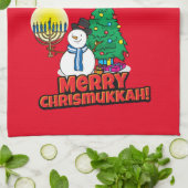 Merry Chrismukkah met Snowman en Menorah Theedoek (Gevouwen)