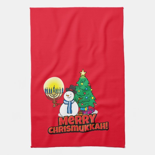 Merry Chrismukkah met Snowman en Menorah Theedoek (Verticaal)
