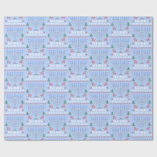 Merry Chrismukkah Pixel Rendier en Menorah Cadeaupapier (Vlak)