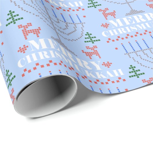 Merry Chrismukkah Pixel Rendier en Menorah Cadeaupapier (Rol Hoek)