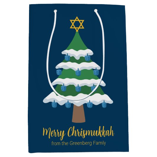 Merry Chrismukkah Schattige Hanukkah Tree Party Medium Cadeauzakje (Voorkant)