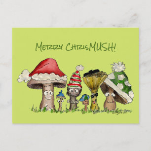 Merry ChrisMUSH Christmas Mushrooms Cartoon Feestdagenkaart