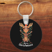 Merry Christeland kerstmis Moose Xmas Tree Lights Sleutelhanger (Voorkant)