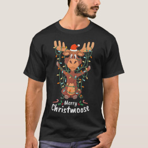 Merry Christeland kerstmis Moose Xmas Tree Lights T-shirt