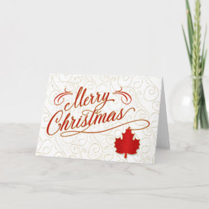 Merry Christma voor Canadezen in Red en Gold Maple Feestdagen Kaart