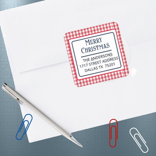 Merry Christmas 1.5" Address Gingham Sticker