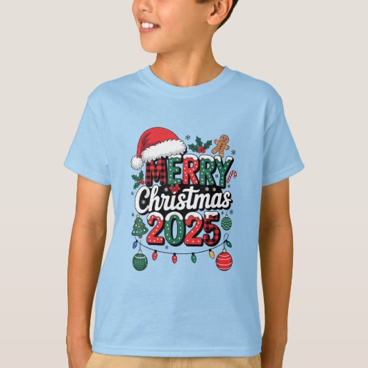 Merry Christmas 2025 Family Funny Santa Hat Pajama T-shirt (Voorkant)