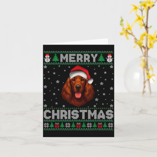 Merry Christmas 2025 Irish Setter Santa Hat Ugly X Kaart (Gele Bloem)