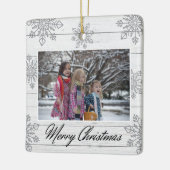 Merry Christmas 2 Photo Wood Silver Snowflakes Keramisch Ornament (Links)