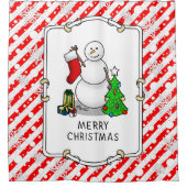 Merry Christmas 2 Tree Stocking Snowman Douchegordijn (Voorkant)