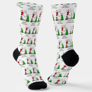 Merry Christmas 2 Tree Stocking Snowman Sokken