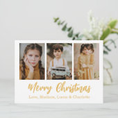 Merry Christmas 3 Photo Collage Gold Kaart (Staand voorkant)