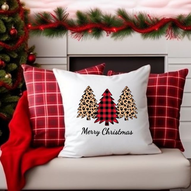 Merry Christmas 3 tree prints, Pillow Print. Kussen (Creator heeft geüpload)