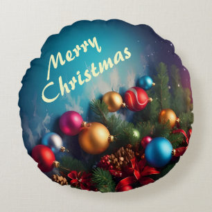 Merry Christmas Aangepaste gepersonaliseerde tekst Rond Kussen