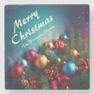 Merry Christmas Aangepaste gepersonaliseerde tekst Stenen Onderzetter